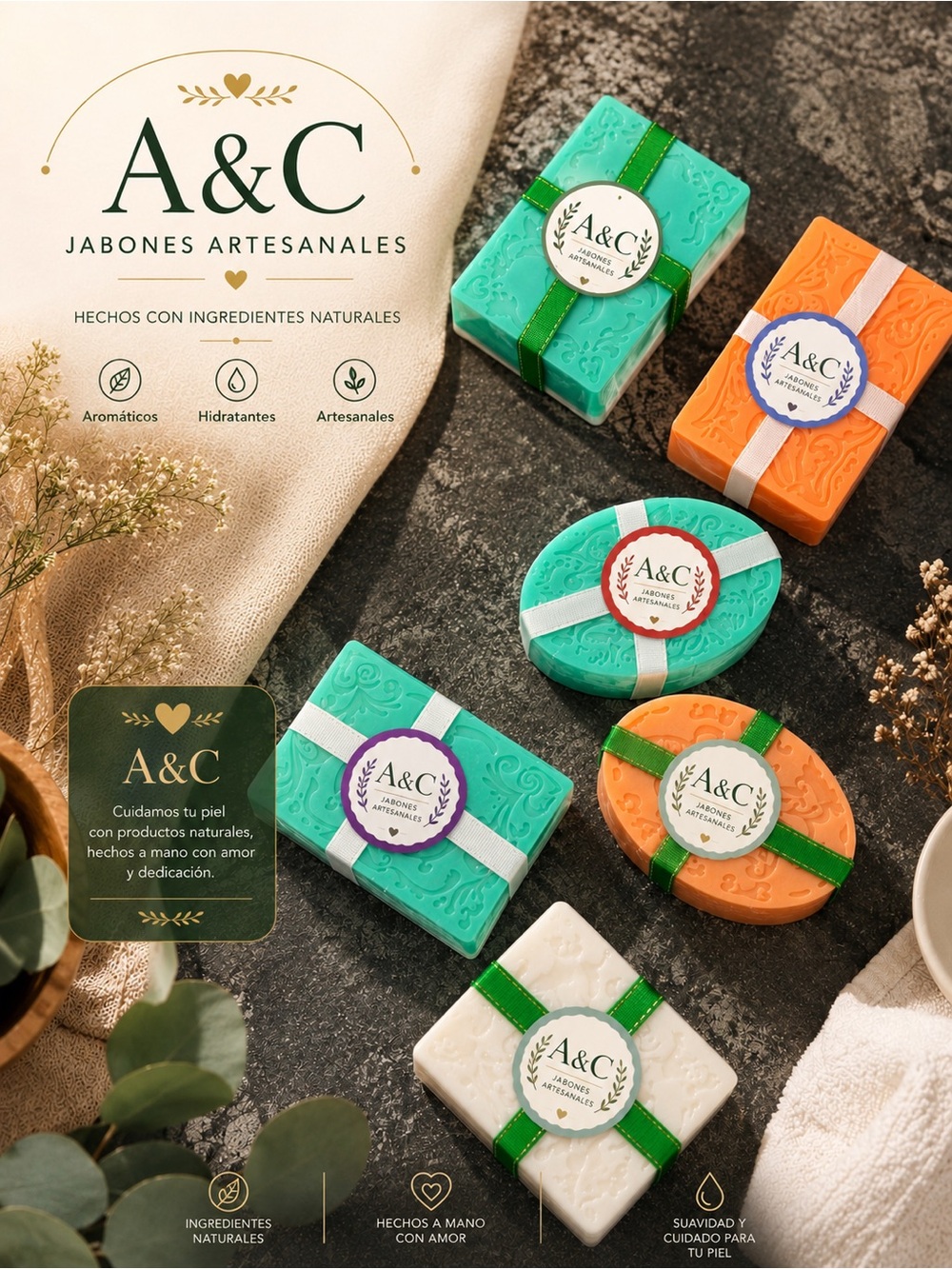 Artisanal Soap Bar - Green, Orange & White Variety Pack